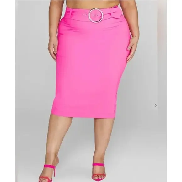 Fashion to Figure Pink Alina Belted Midi Skirt 4X - Picture 2 of 8